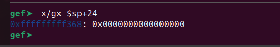 Memory inspection showing zero value stored at stack location