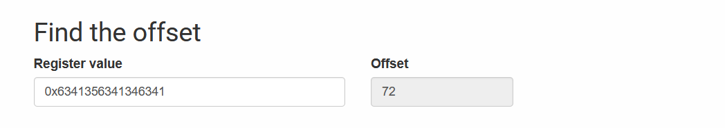 Buffer overflow pattern offset calculation showing offset of 72
