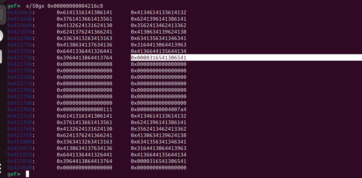 Program output confirming variable values from stack reuse