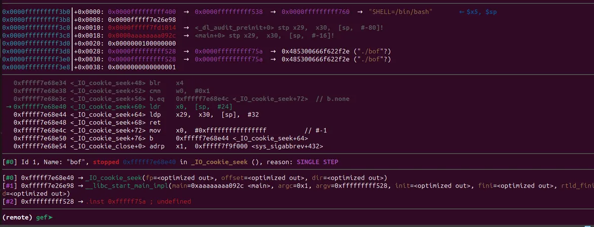 Execution jumped to ROP gadget ldr x0 instruction in libc