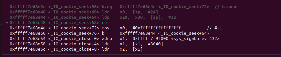 GDB session after executing ROP gadget with pattern input