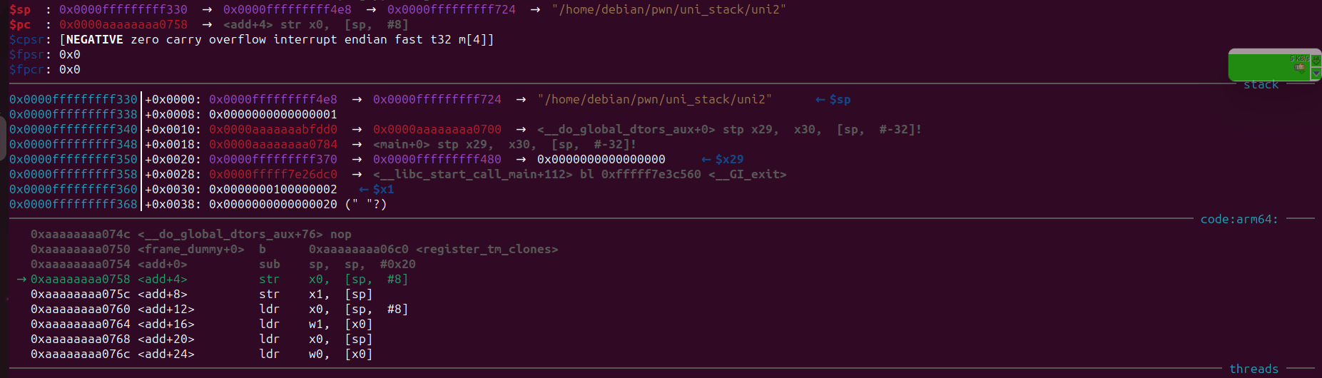 Stack pointer changed after sub sp instruction