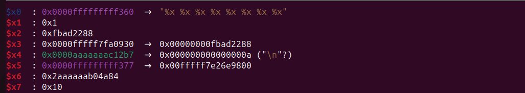 Register values x1 through x7 matching the first seven leaked values