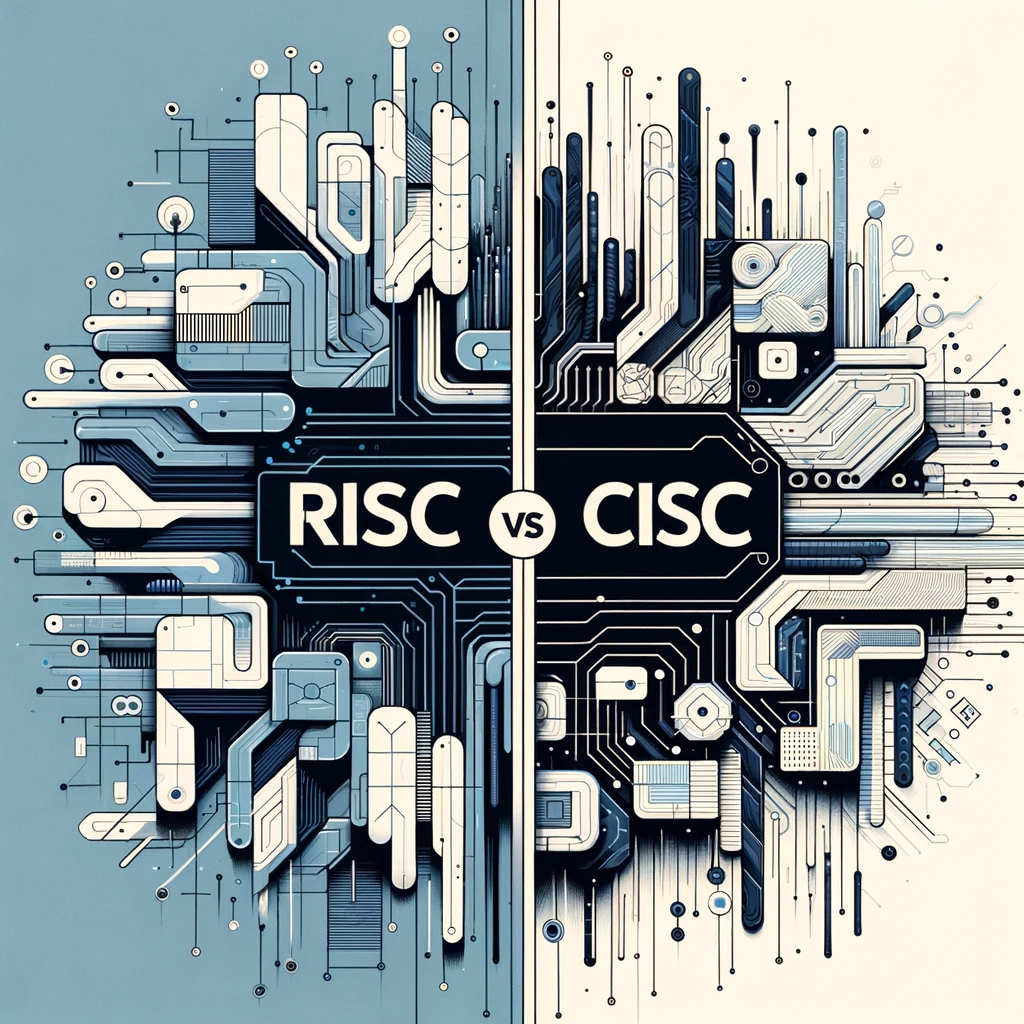 Diagram comparing RISC and CISC processor architecture characteristics side by side