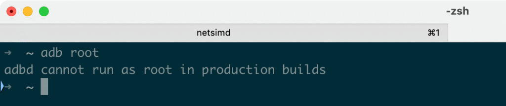 Terminal showing adb root command failing with adbd cannot run as root in production builds