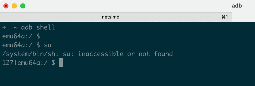Terminal showing su command denied on unrooted standard Android emulator