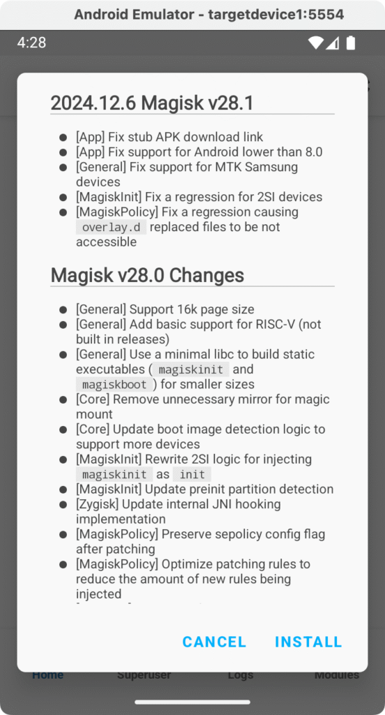 Magisk update prompt continued