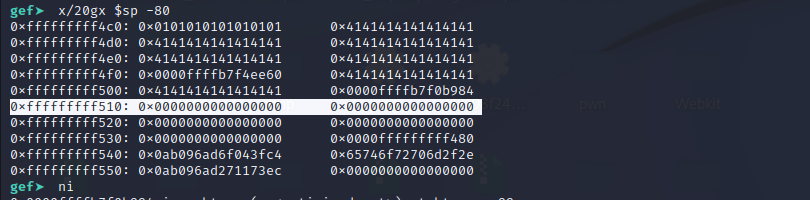 Stack showing address where shellcode pointer will be loaded