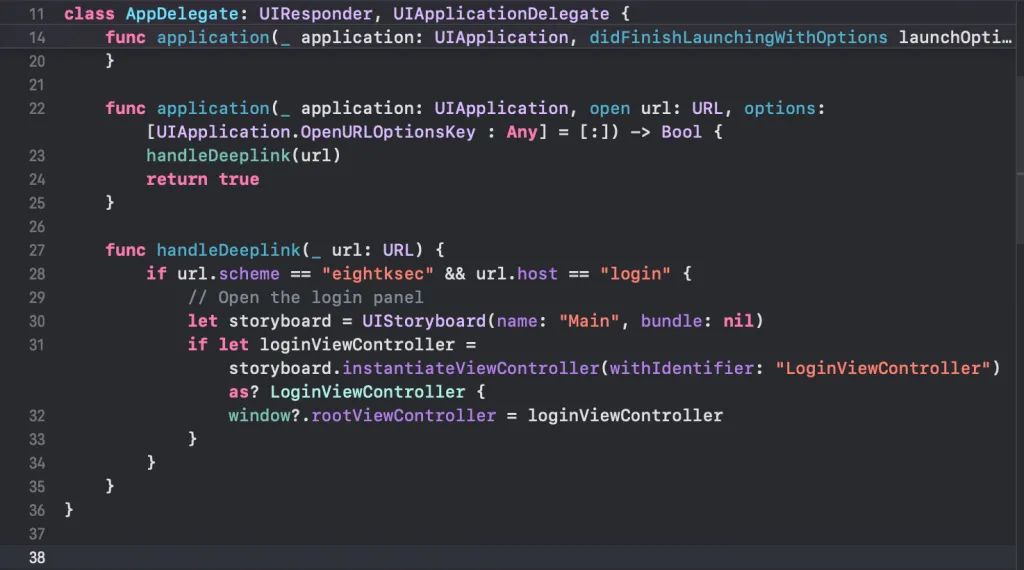 Malicious app registered with the same eightksec://login URL scheme as the legitimate app