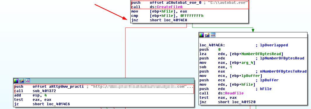 Assembly showing fallback to static URL with ReadFile call when autobat.exe config file exists