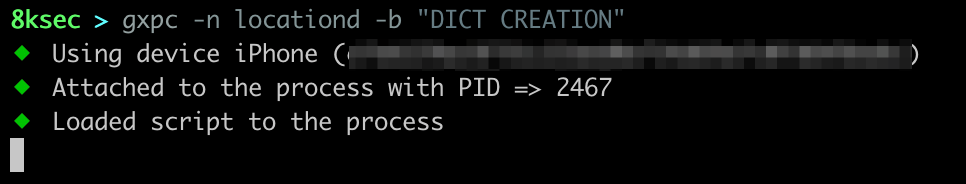 gxpc output filtered to exclude DICT CREATION events from locationd