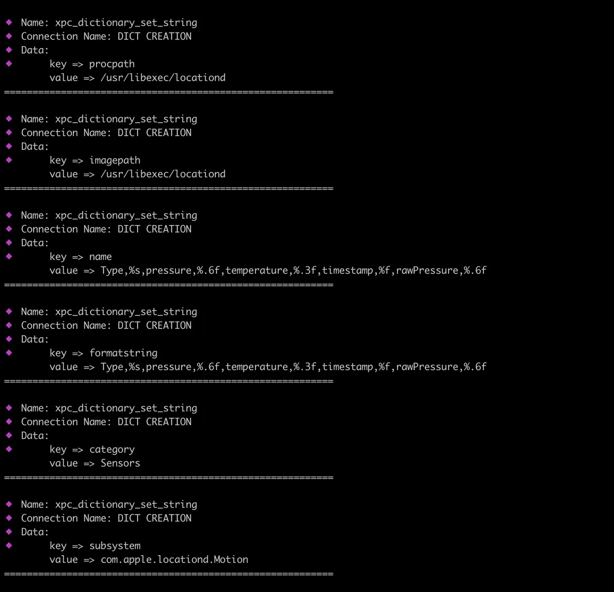 gxpc running and attached to locationd process on iOS device
