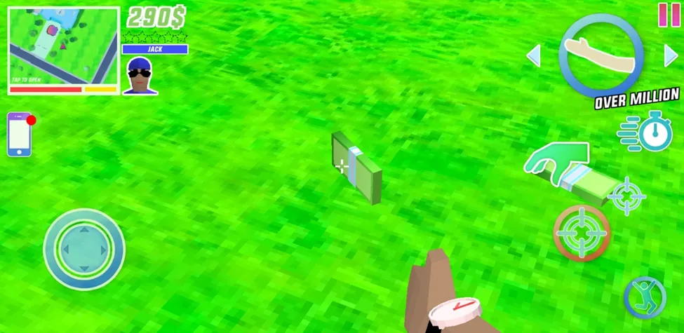Game screenshot showing player dropping money on the ground with $290 total balance