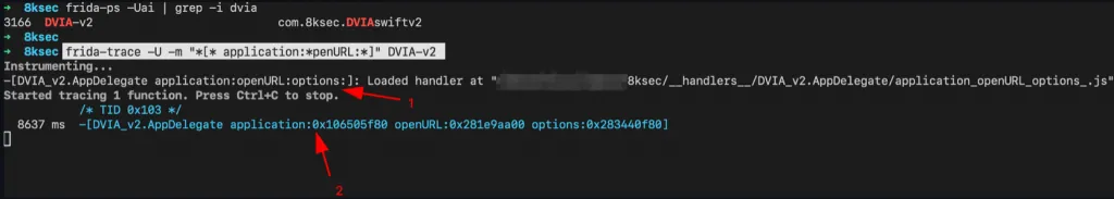 Frida handler JavaScript file generated for application:openURL:options: method tracing