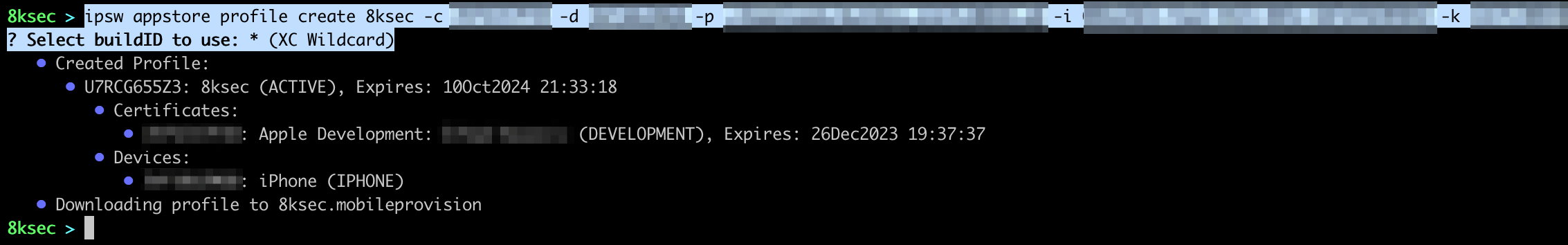 IPSW appstore profile create command generating a new provisioning profile
