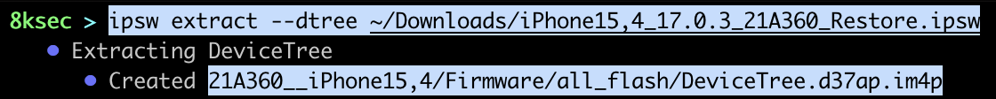 IPSW extract dtree command extracting the DeviceTree from a kernelcache