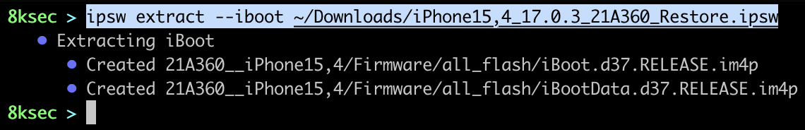 IPSW extract iboot command extracting the iBoot bootloader image from an IPSW file