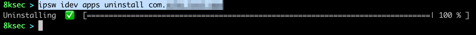 IPSW idev apps uninstall command removing an application from a connected iOS device by bundle ID