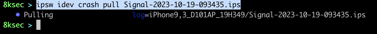 IPSW idev crash pull command downloading crash logs from a connected iOS device to the local machine