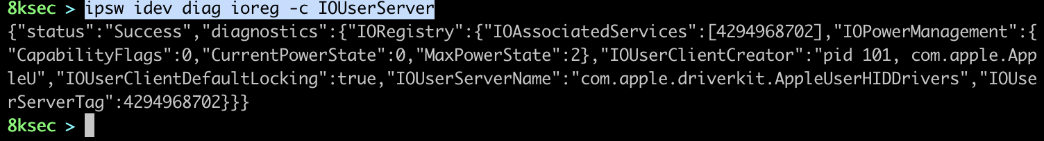IPSW idev diag ioreg command dumping the IORegistry from a connected iOS device