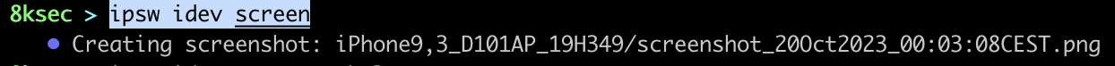 IPSW idev screen command capturing a screenshot from a connected iOS device