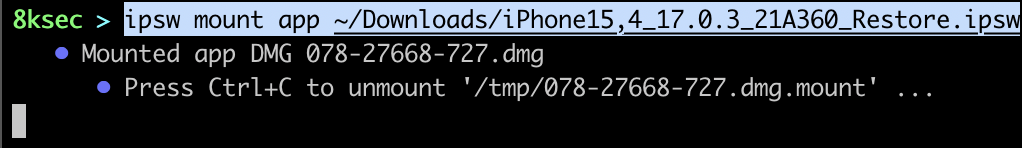 IPSW mount app command mounting the application partition from an IPSW file