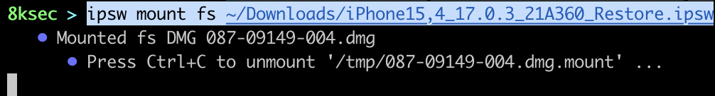 IPSW mount fs command mounting the filesystem partition from an IPSW file