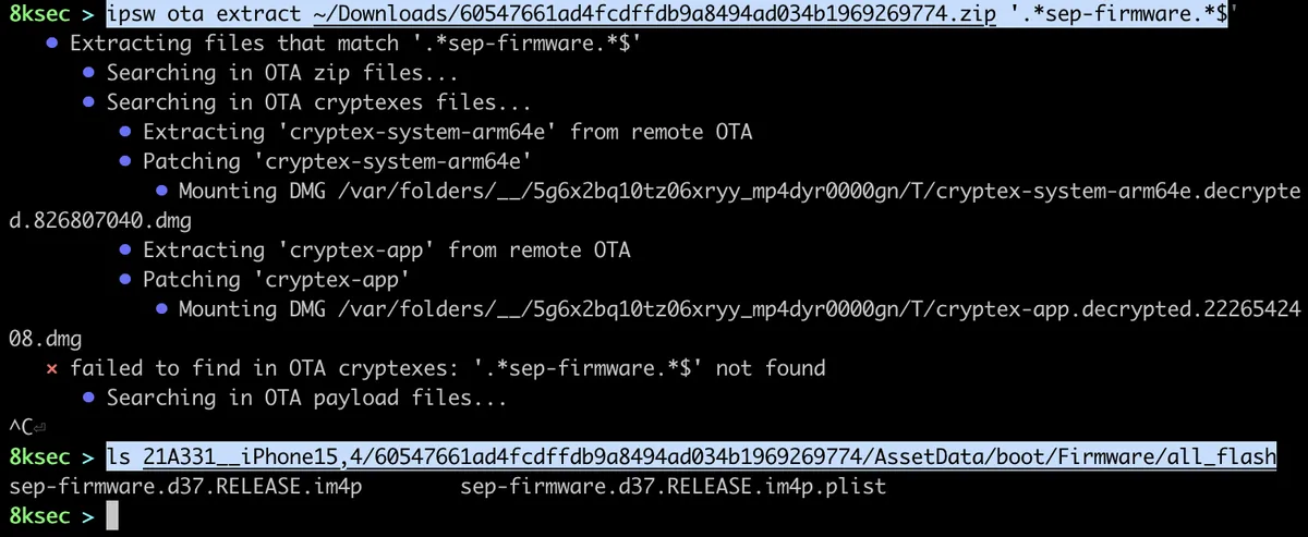 IPSW ota extract command extracting files from an iOS OTA update package