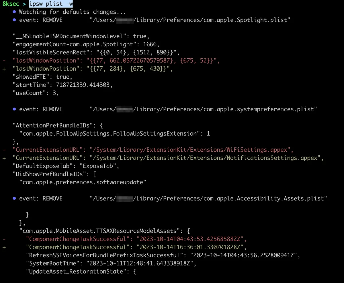 IPSW plist watch command monitoring plist file changes on a connected device