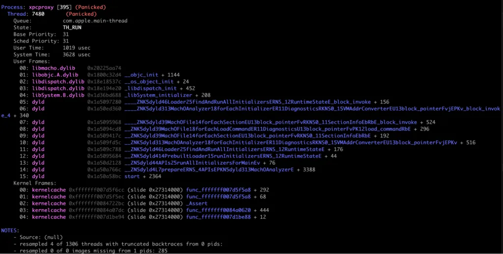 Fully symbolicated kernel panic backtrace showing function names instead of raw addresses