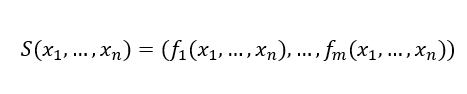 Mathematical formula showing the field function for S-Box with n input bits and m output bits