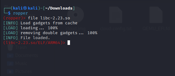 Ropper tool loaded with libc for gadget searching