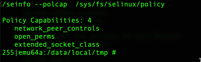 seinfo --polcap output showing SELinux policy capabilities