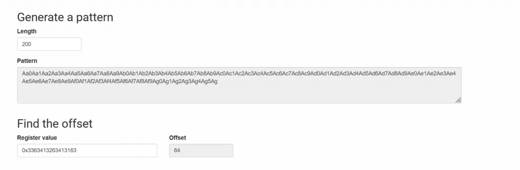Pattern offset tool showing x21 register offset at 64