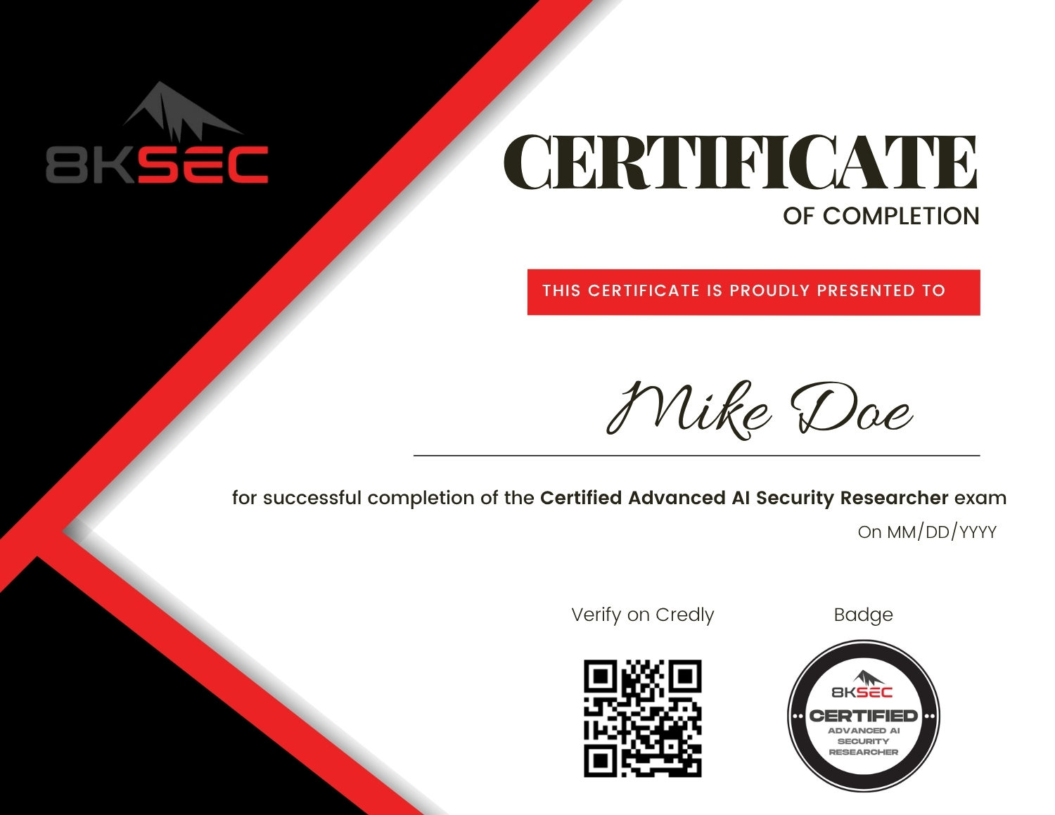 CAISR Sample Certificate