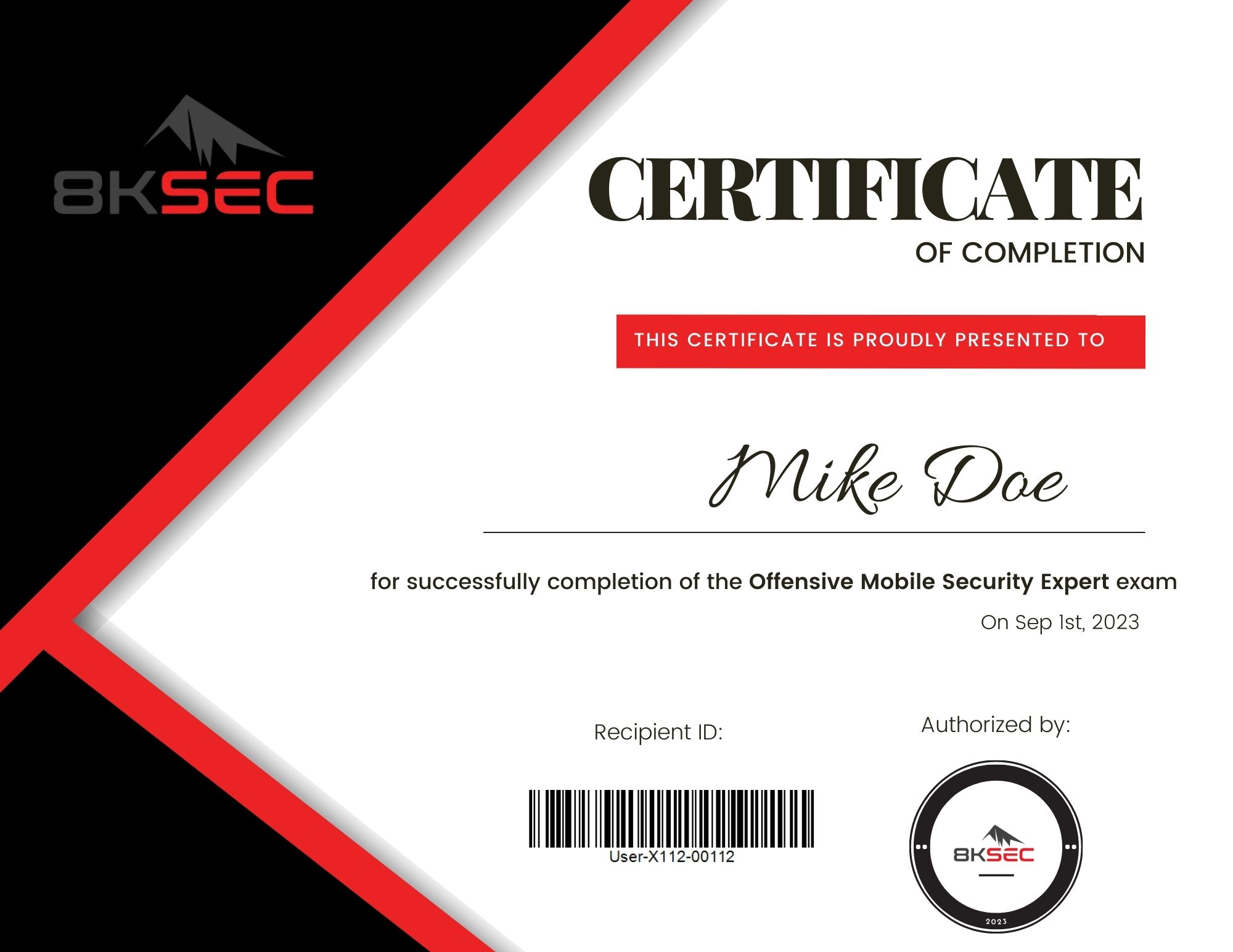 OMSE Sample Certificate